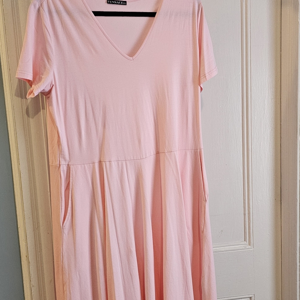 Pretty Pink Pocket Casual Dress by Fensace XXL Well Made!